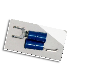 FLANGED BLOCK SPADE (fork) terminal connector,stud size #8, (BLUE)